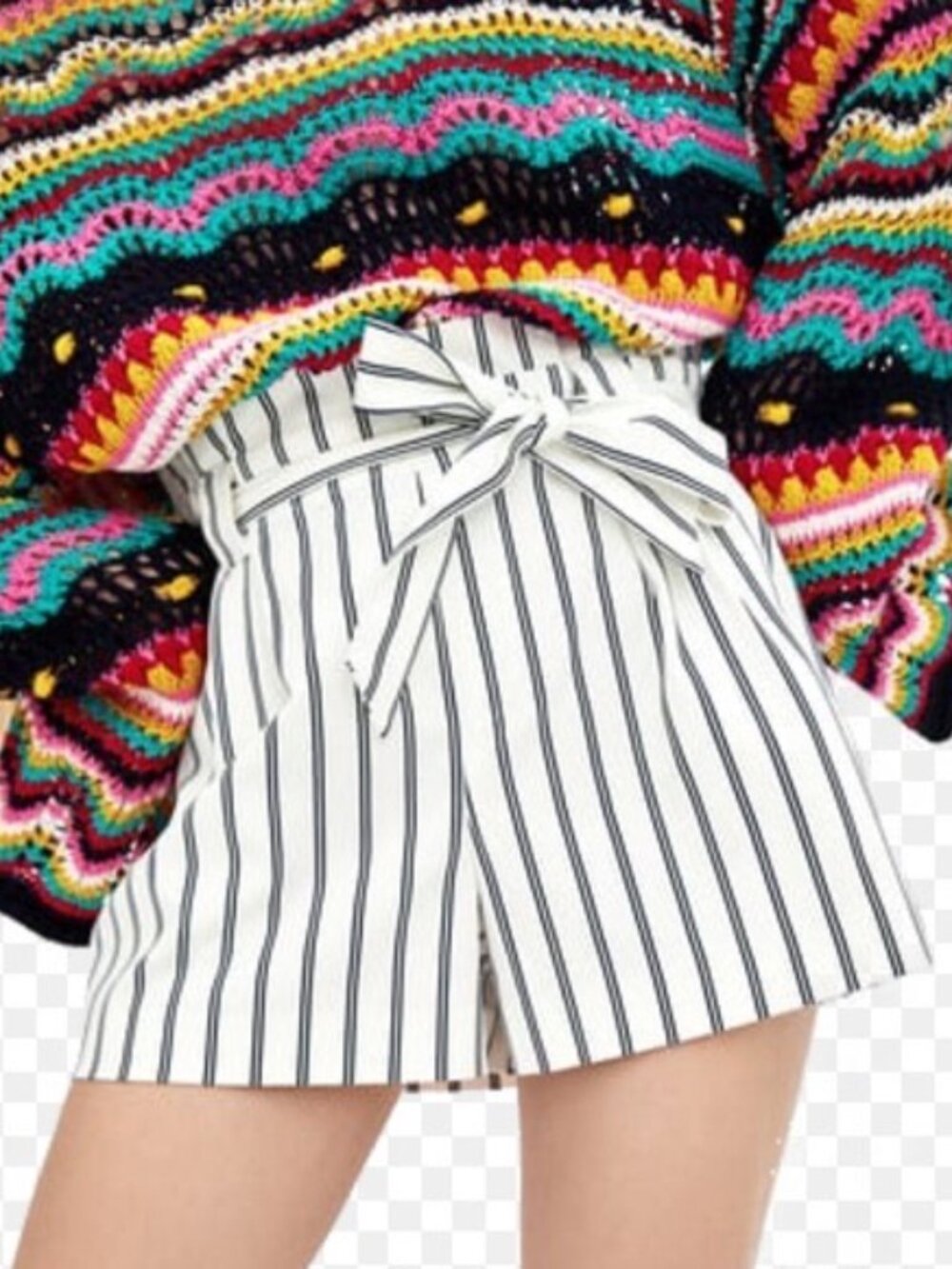 Zara White Striped Paper Bag Pleated Shorts XS